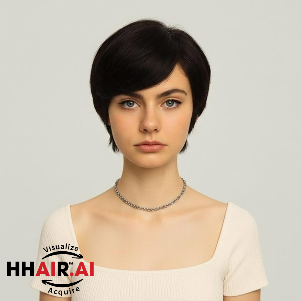 Women’s Full Wig – Bob Pixie Style with Two Bangs, Middle Part, 3D Ultra-Thin Skin