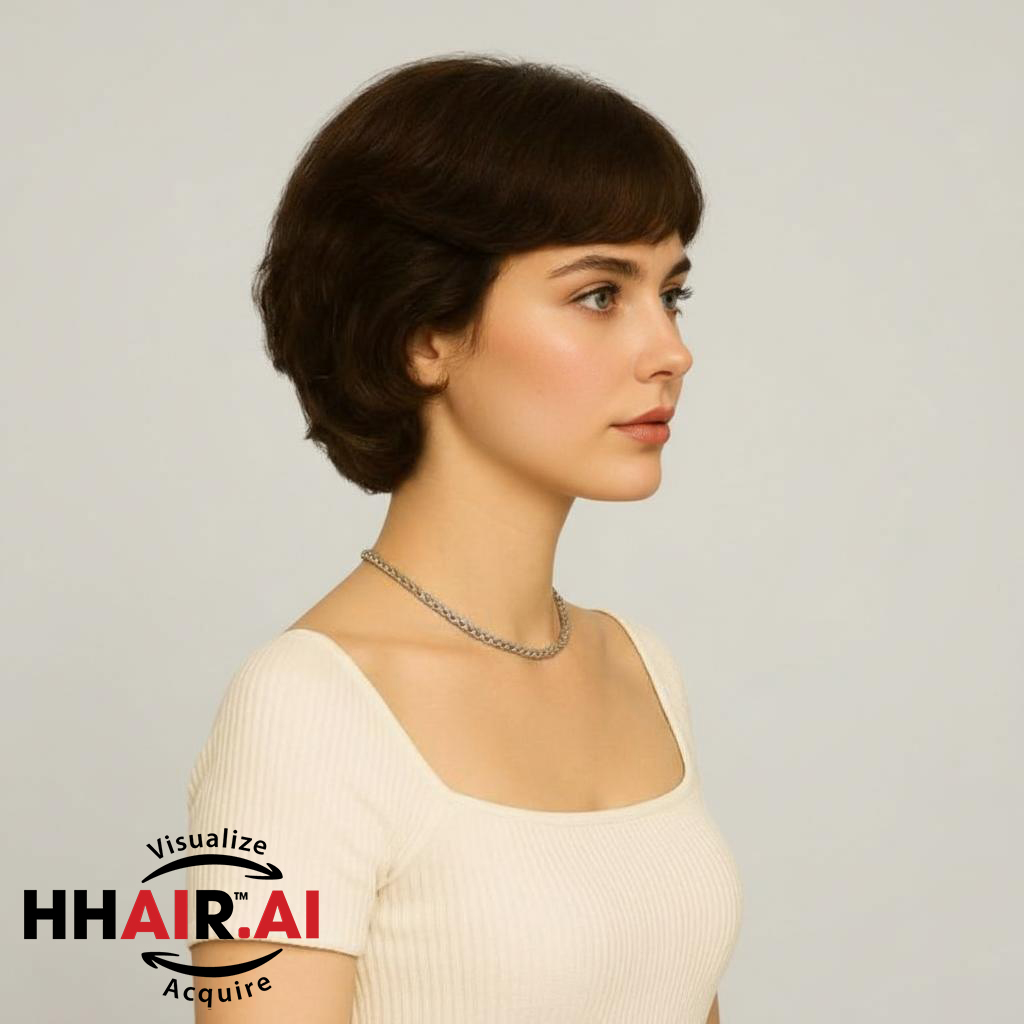 Women’s Full Wig – Short Pixie Style with Side Bangs, Ultra-Thin Skin