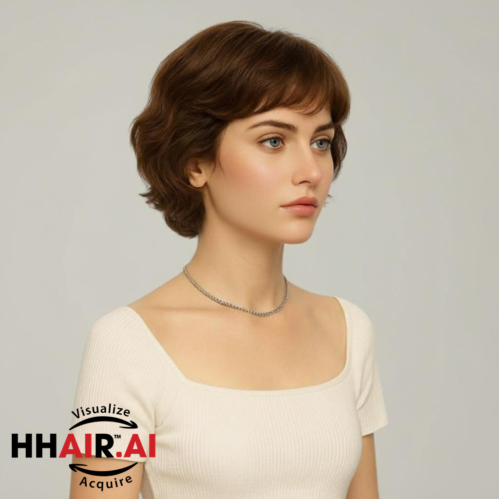 Women’s Full Wig – Light Curly Pixie Style with Side Bangs for Middle-Aged Women
