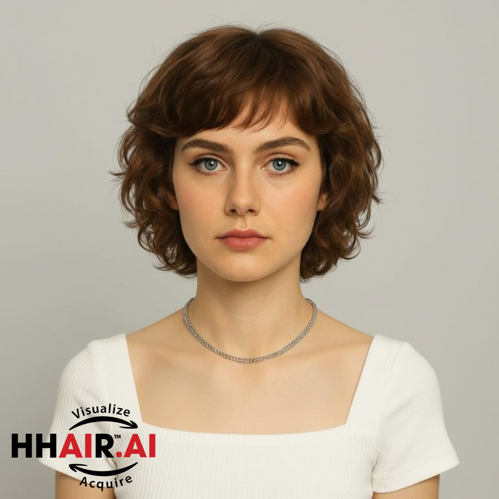 Women’s Full Wig – Light Curly Pixie Style with Side Bangs for Middle-Aged Women