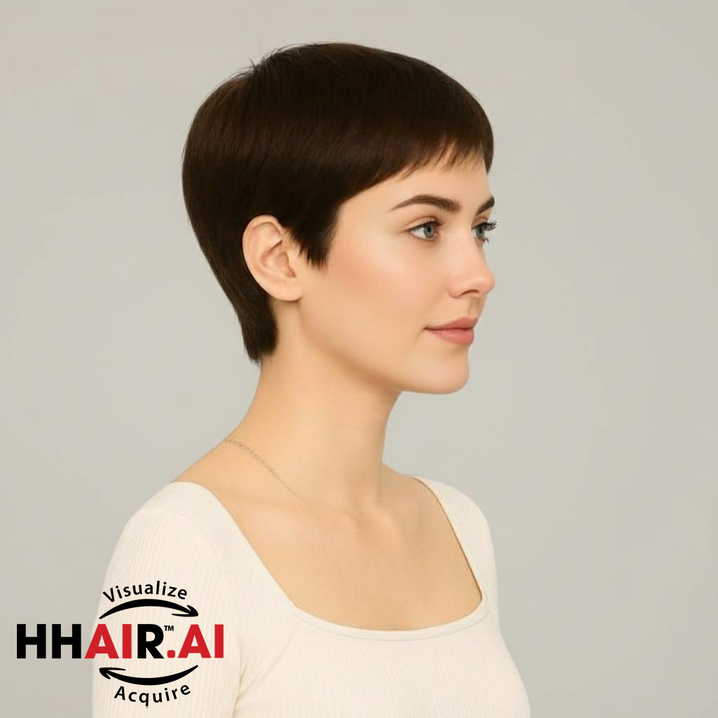 Women’s Full Wig – Middle-Aged Pixie Style with Side Bangs, Full Lace
