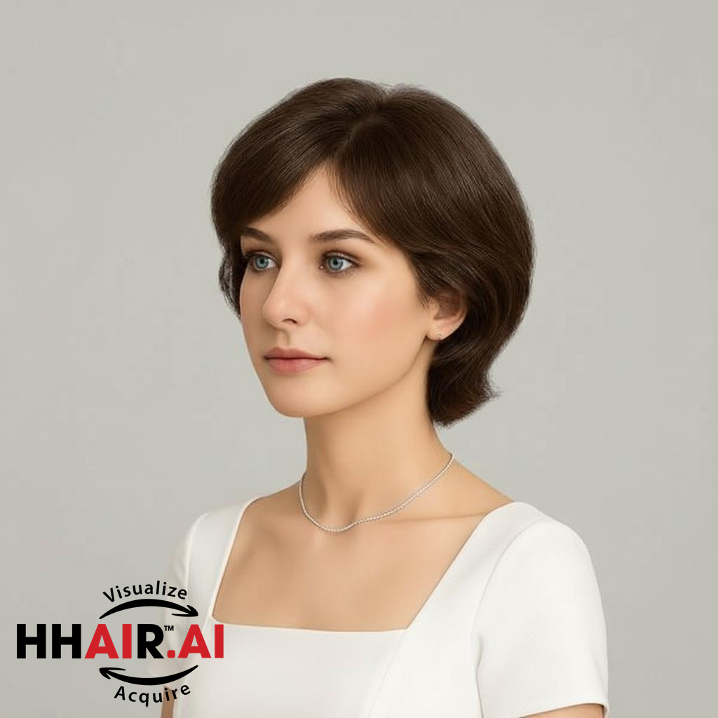 Women’s Full Wig – Short Curly Shoulder-Length Pixie Style with Side Bangs for Middle-Aged Women