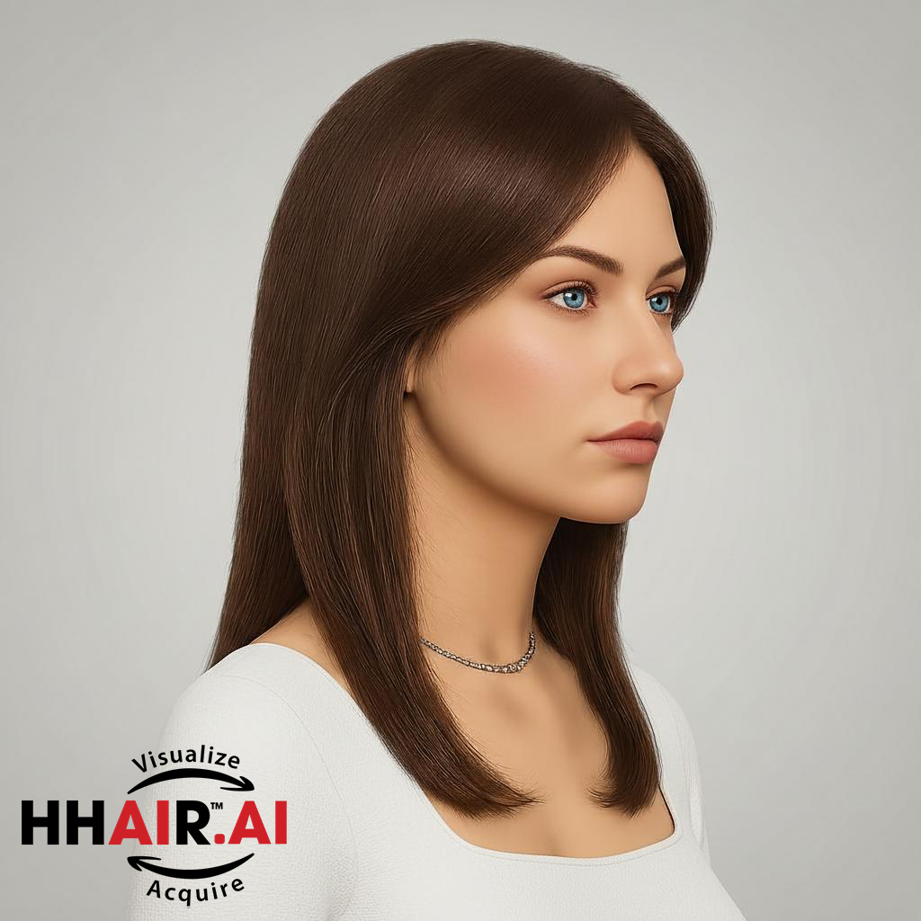 Women’s Full Wig – Layered Two Bangs, 3D Ultra-Thin Skin Base, 45cm