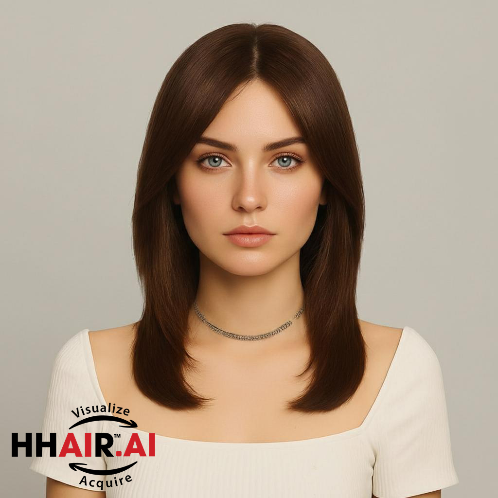 Women’s Full Wig – Layered Two Bangs, 3D Ultra-Thin Skin Base, 45cm