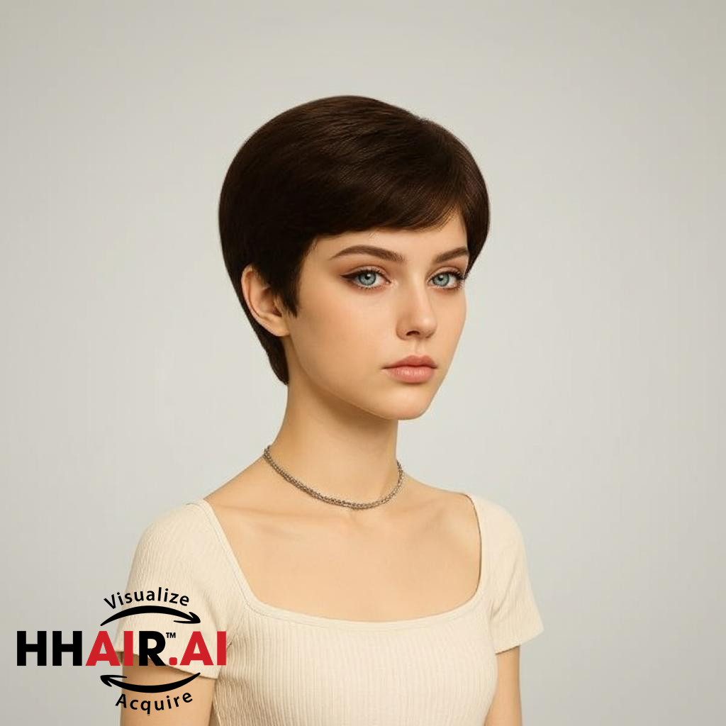 Women’s Full Wig – Short Pixie Style, Human Hair, Light Curly with Crown Swirl