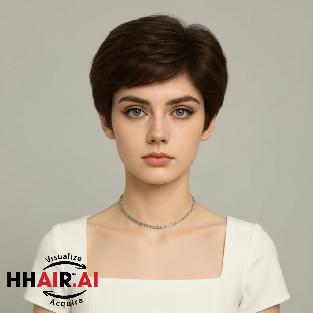 Women’s Full Wig – Short Pixie Style, Human Hair, Light Curly with Crown Swirl