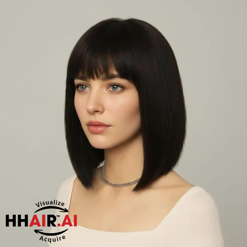 Women’s Full Wig – 4D Ultra-Thin Skin, Short Inward-Curved Shoulder-Length Style, 35cm