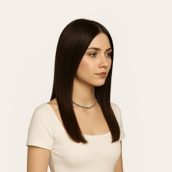 Long Straight Handmade Human Scalp Top Hair Wig with Double-Bangs