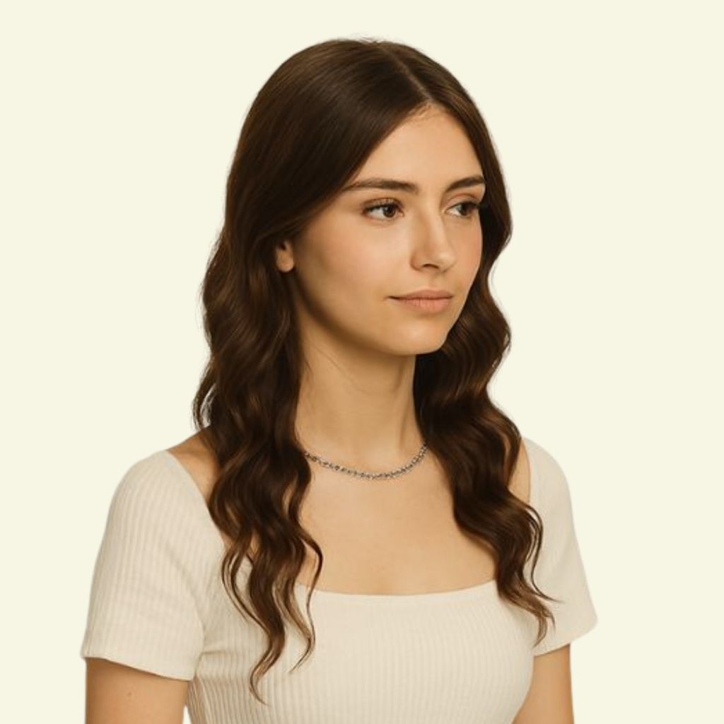 Women’s Top Hairpiece – 3D Ultra-Thin Skin, Curly, Two Bangs, 50cm