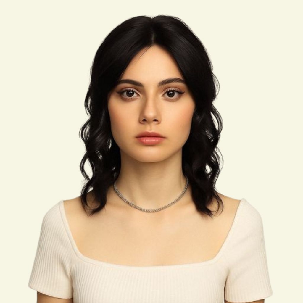 Women’s Top Hairpiece – 4D Ultra-Thin Skin, Curly, Two Bangs, 35cm