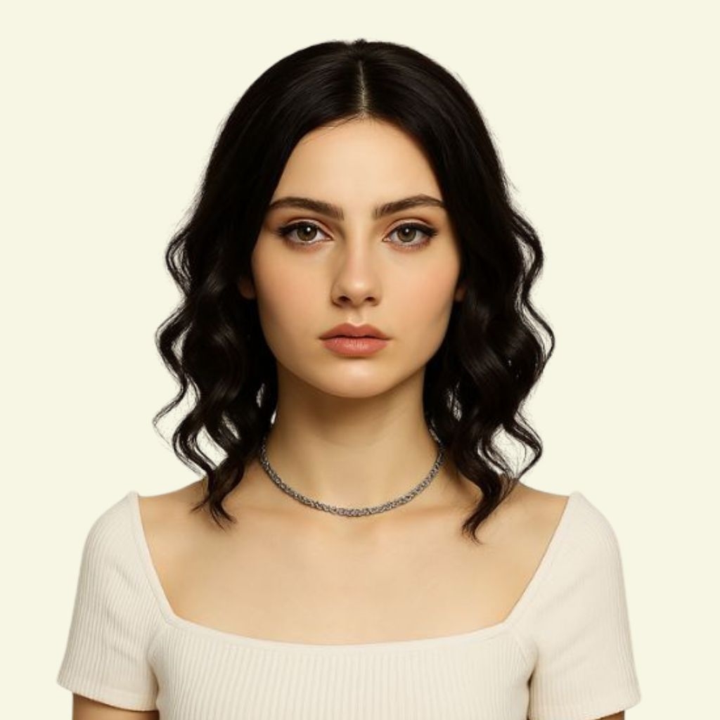 Women’s Top Hairpiece – 3D Ultra-Thin Skin, Curly, Two Bangs, 35cm