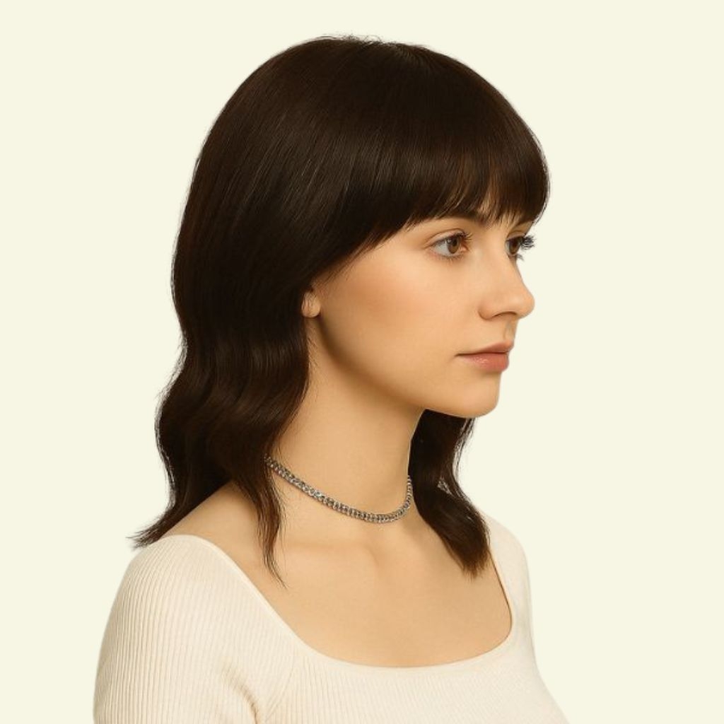 Women’s Top Hairpiece – 4D Ultra-Thin Skin, Curly Wispy Bangs, 35cm