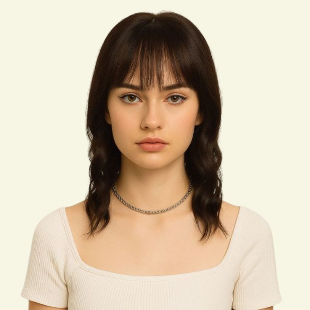 Women’s Top Hairpiece – 4D Ultra-Thin Skin, Curly Wispy Bangs, 35cm