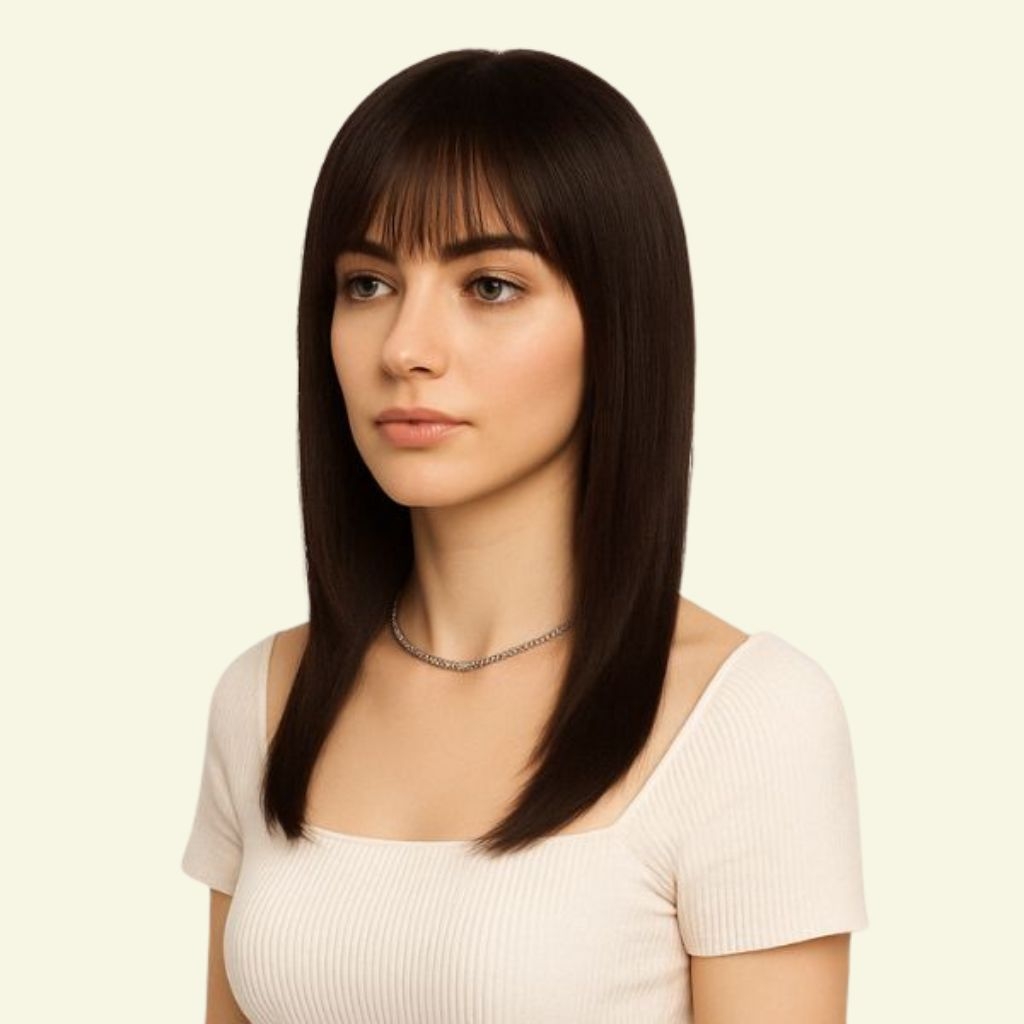 Women’s Top Hairpiece – 4D Ultra-Thin Skin, Wispy Bangs, 35cm