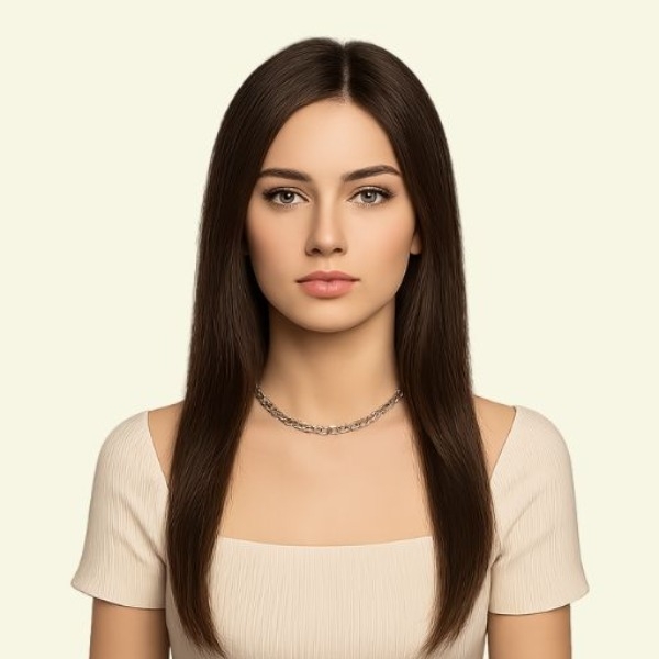 Women’s Top Hairpiece – Bald Crown Bangs, Human Hair, 3D Ultra-Thin Skin, Size 5x8cm