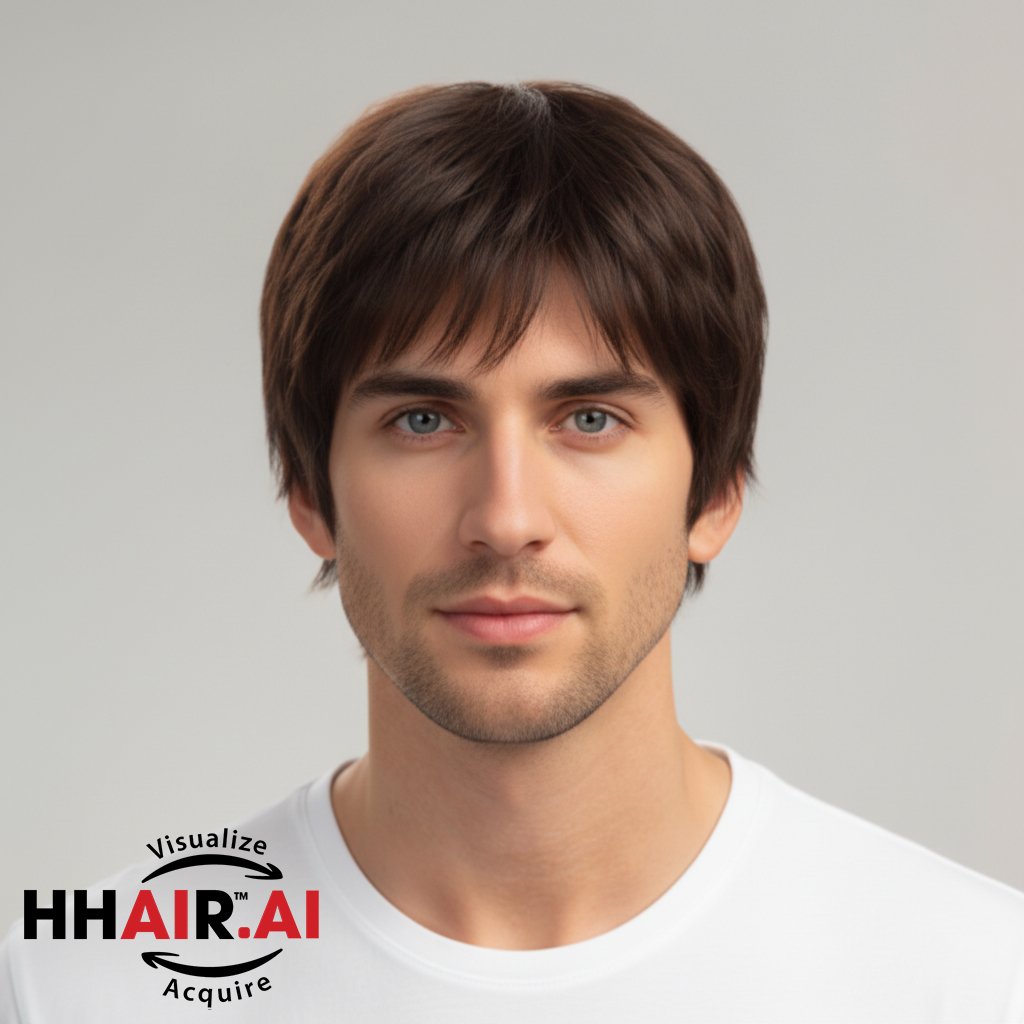Men’s Full Wig – Layered Style with Side-Swept Bangs, Chocolate Brown