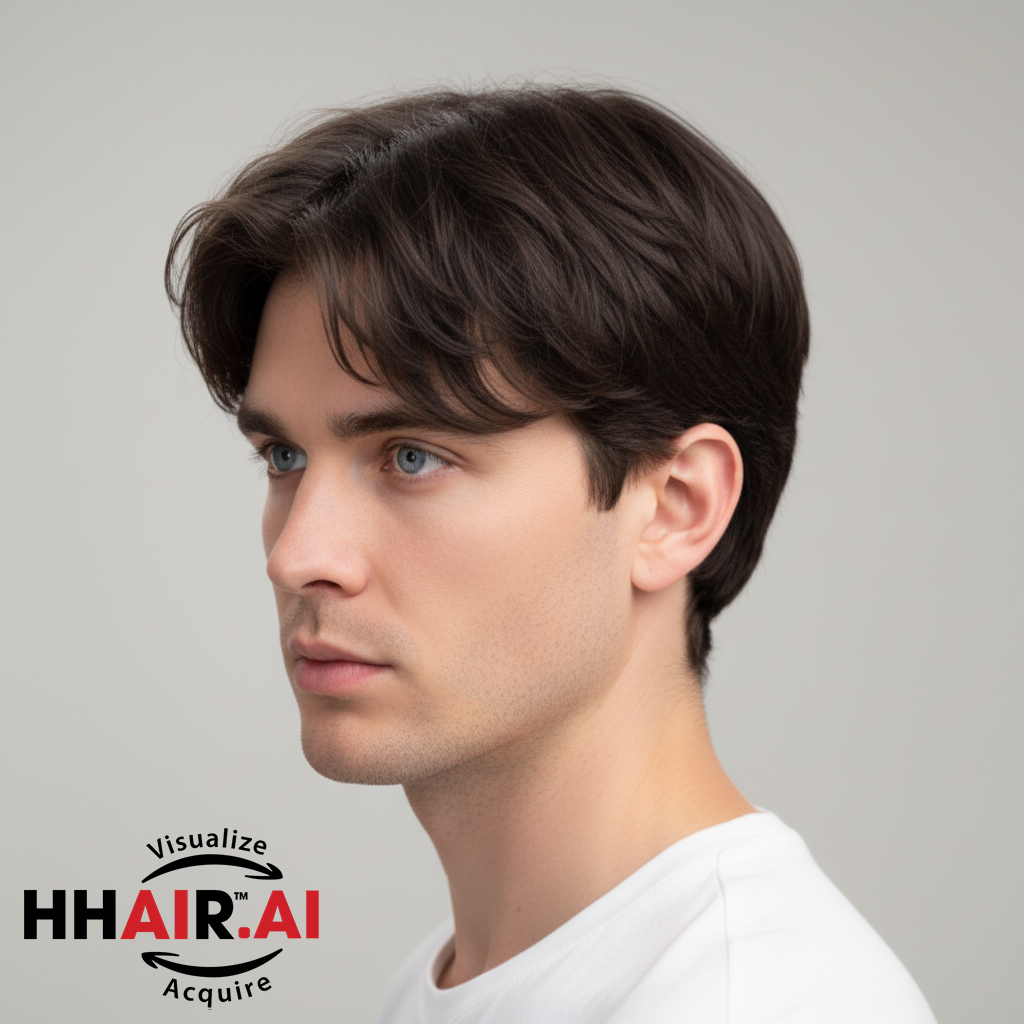 Men’s Full Wig – Side Part with Two Bangs, Dark Brown