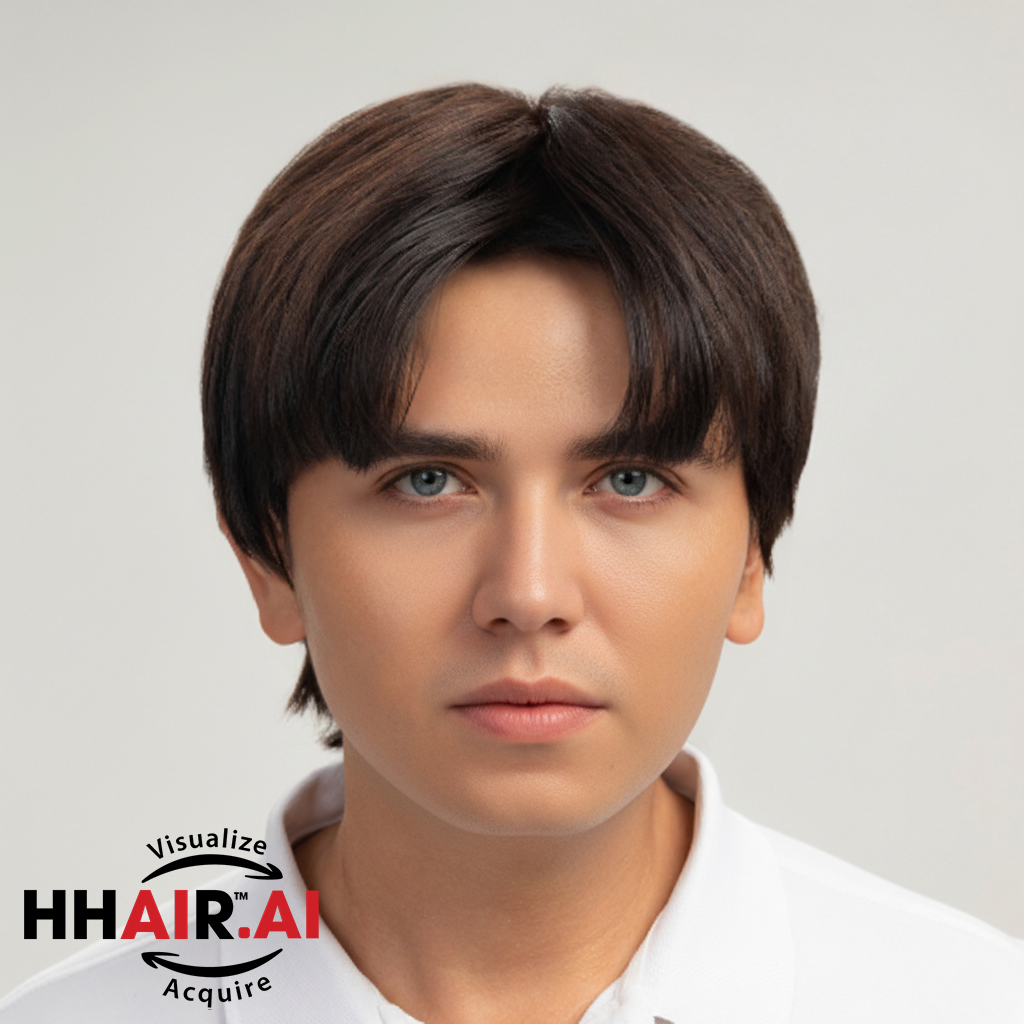 Men’s Full Wig – Side Part with Two Bangs, Dark Brown