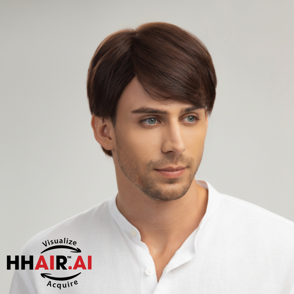 Men’s Full Wig – Side Part with Side-Swept Bangs, Chocolate Brown
