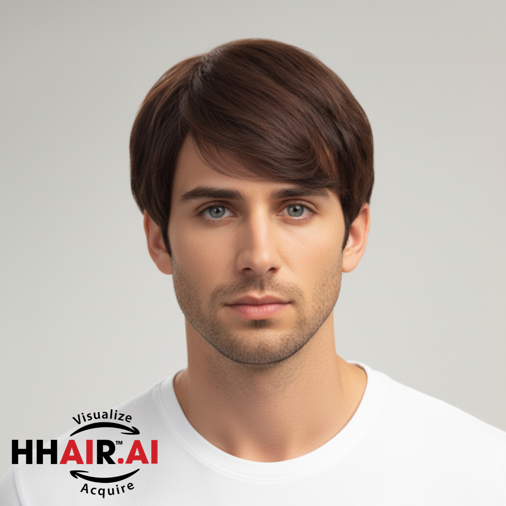 Men’s Full Wig – Side Part with Side-Swept Bangs, Chocolate Brown