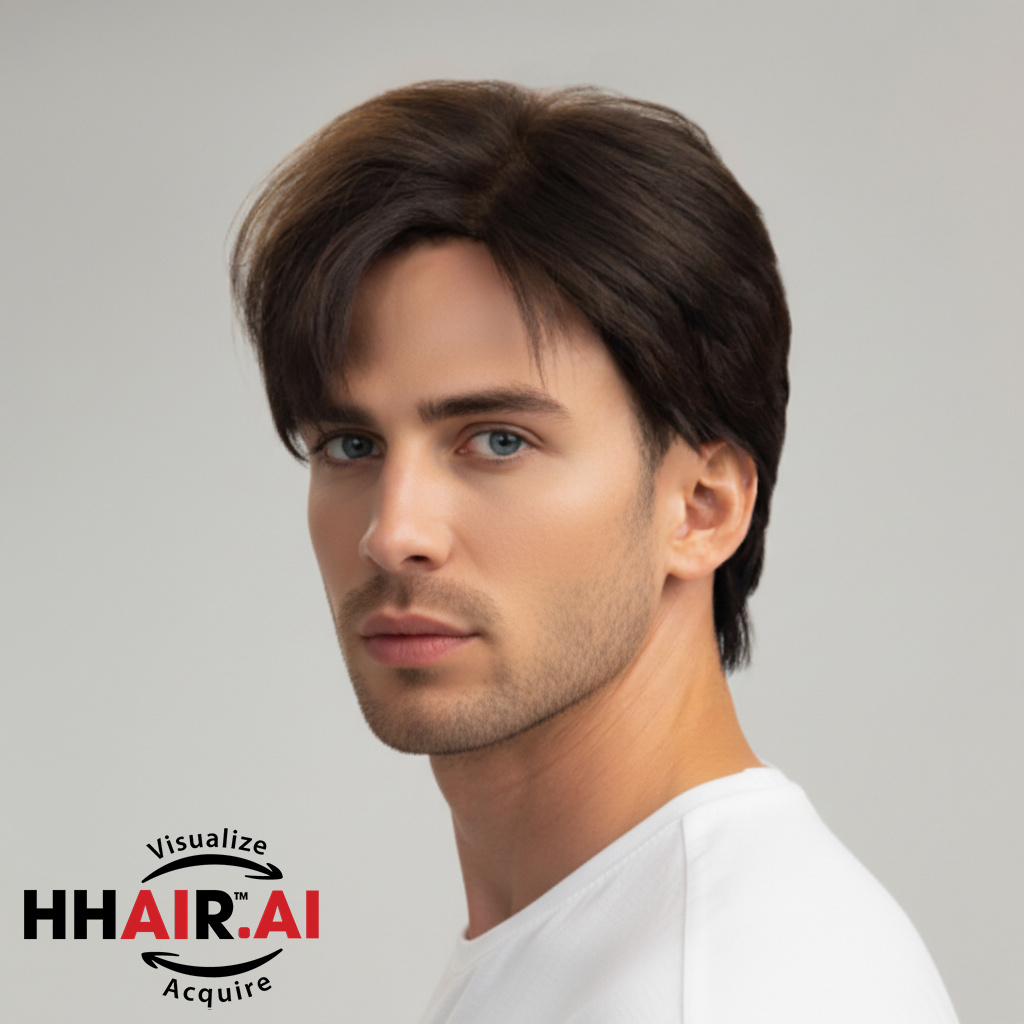 Men’s Full Wig – 7/3 Side Part, Slicked Down Style, Dark Brown