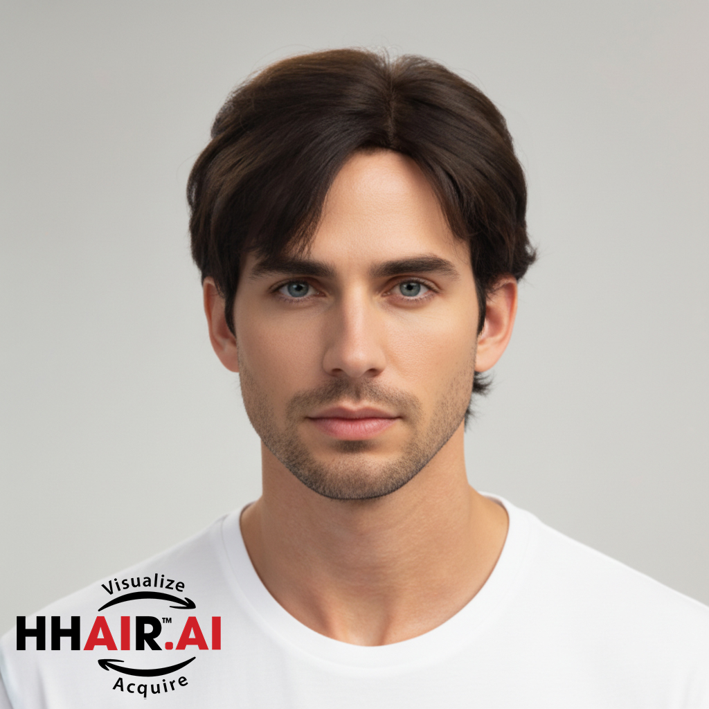 Men’s Full Wig – 7/3 Side Part, Slicked Down Style, Dark Brown