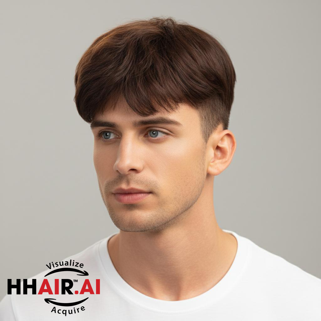 Men’s Top Hair System – Two Bangs, Chocolate Brown