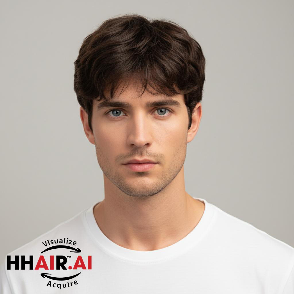 Men’s Top Hair System – Two Bangs, Chocolate Brown