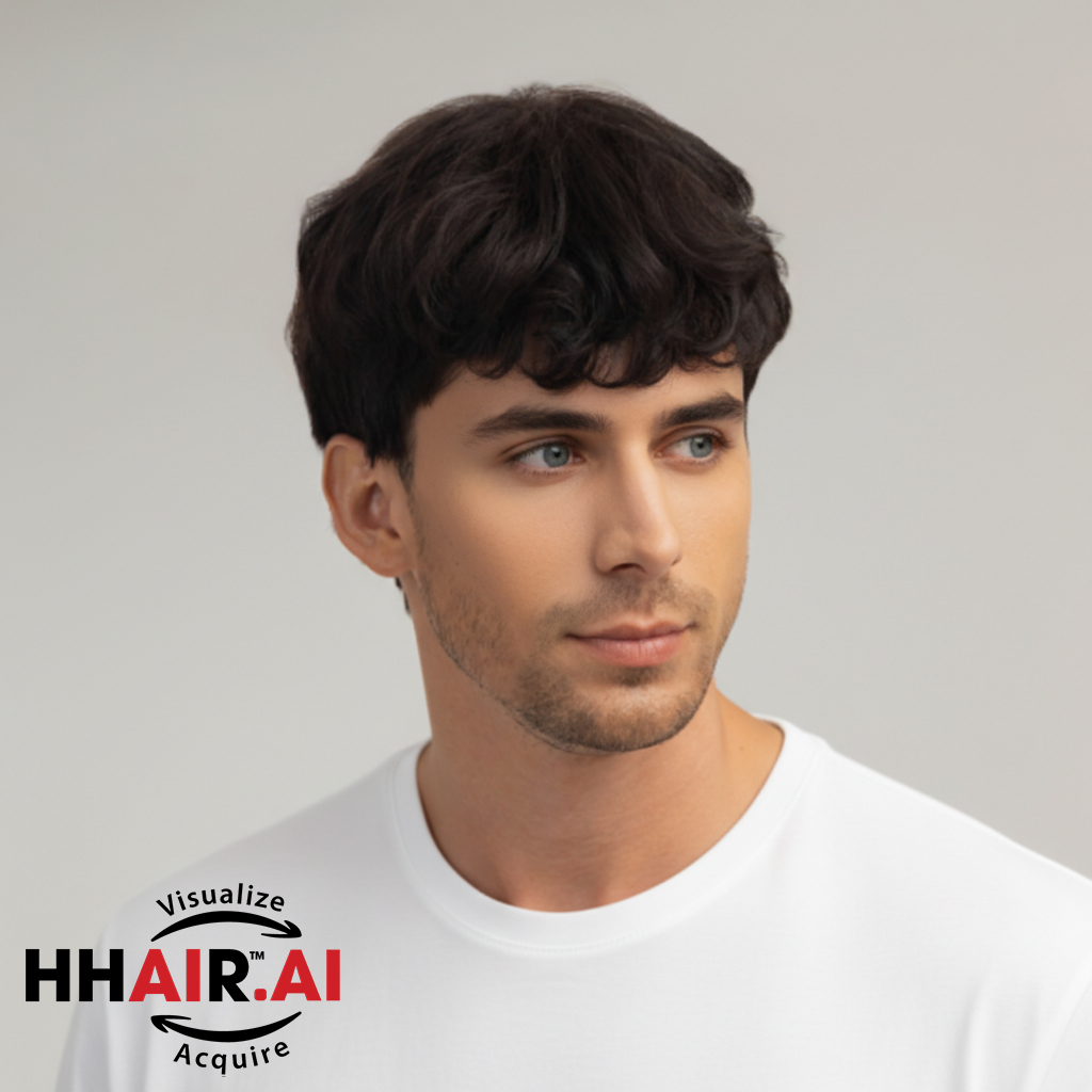 Men’s Full Wig – Curly Layered Style, Dark Brown