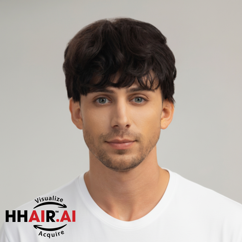 Men’s Full Wig – Curly Layered Style, Dark Brown