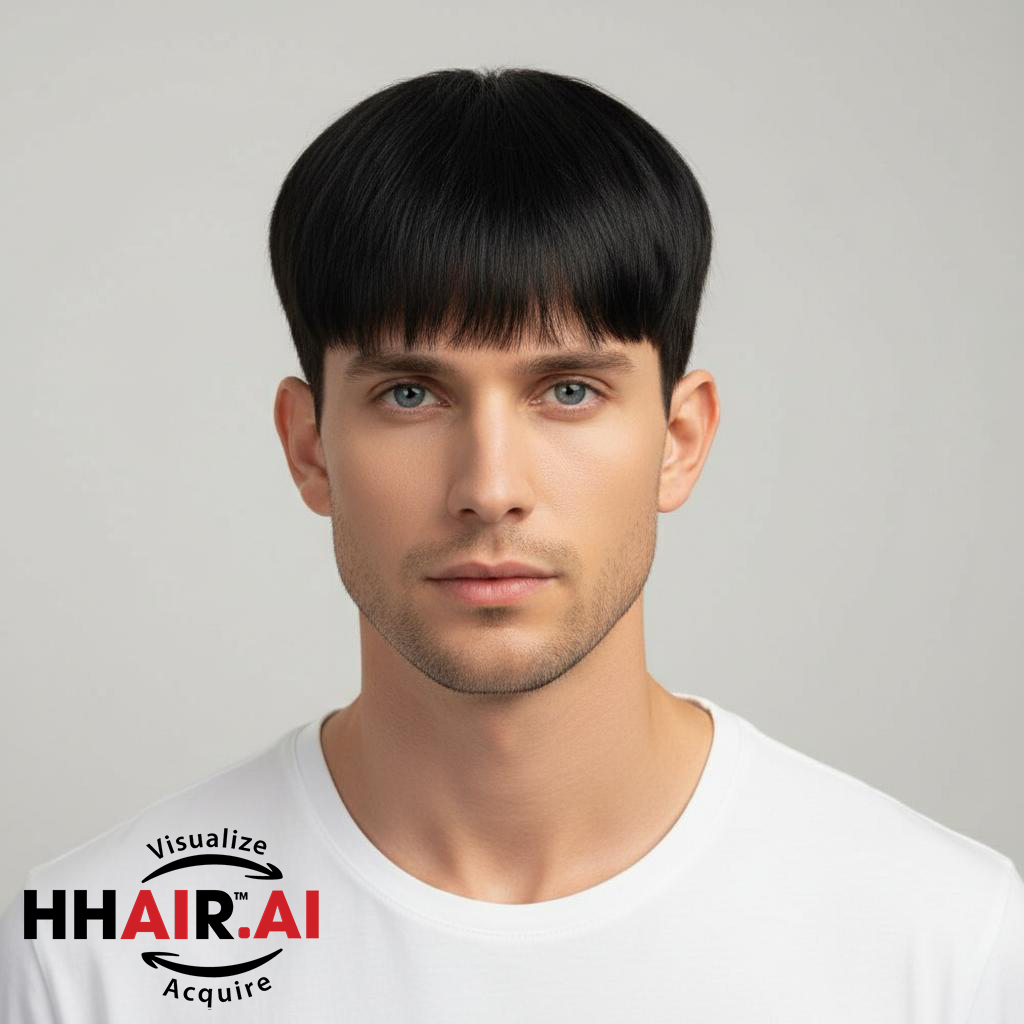 Men’s Top Hair System – Layered Style with Side-Swept Bangs, Dark Brown