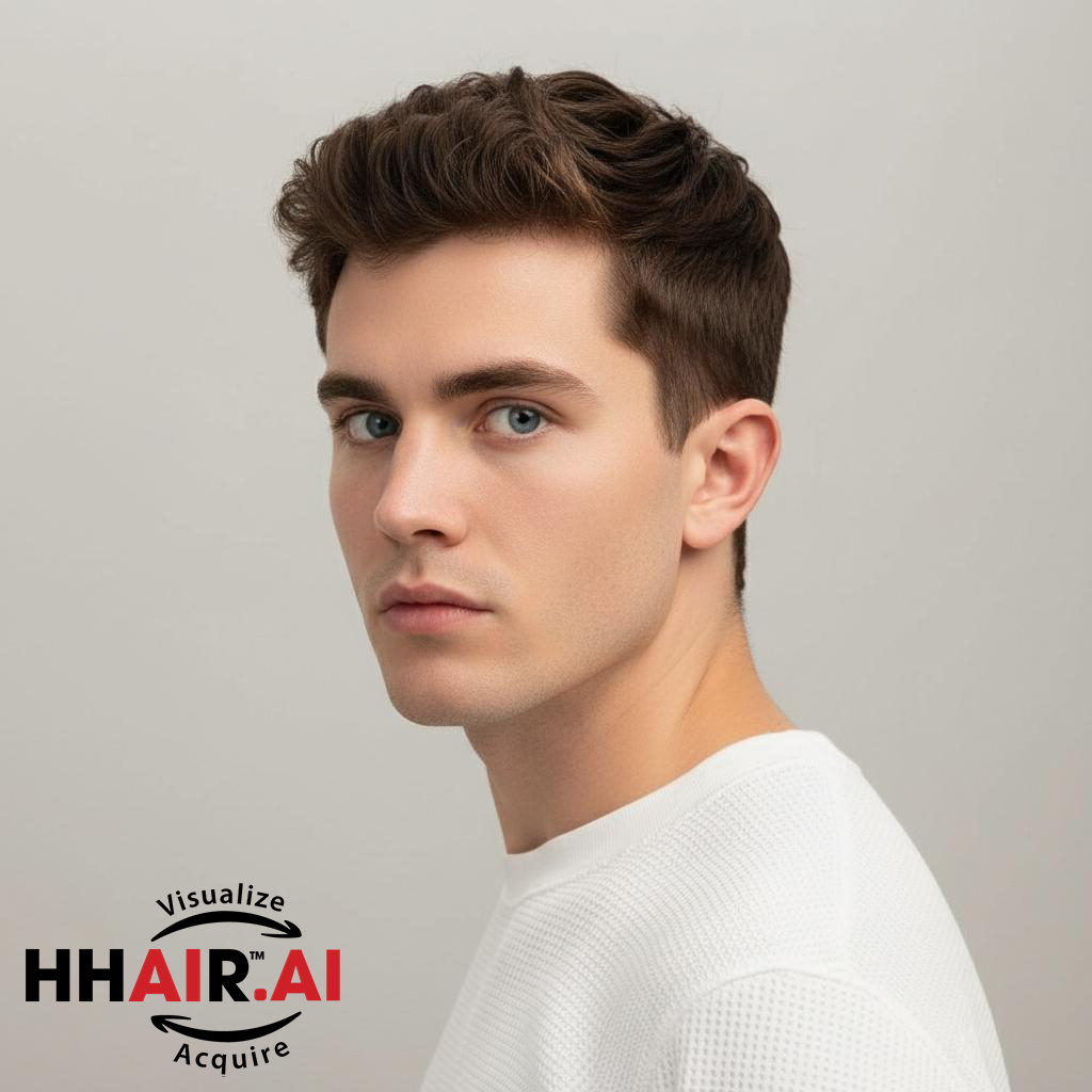 Men’s Top Hair System – Basic Two-Bangs Style, Dark Brown