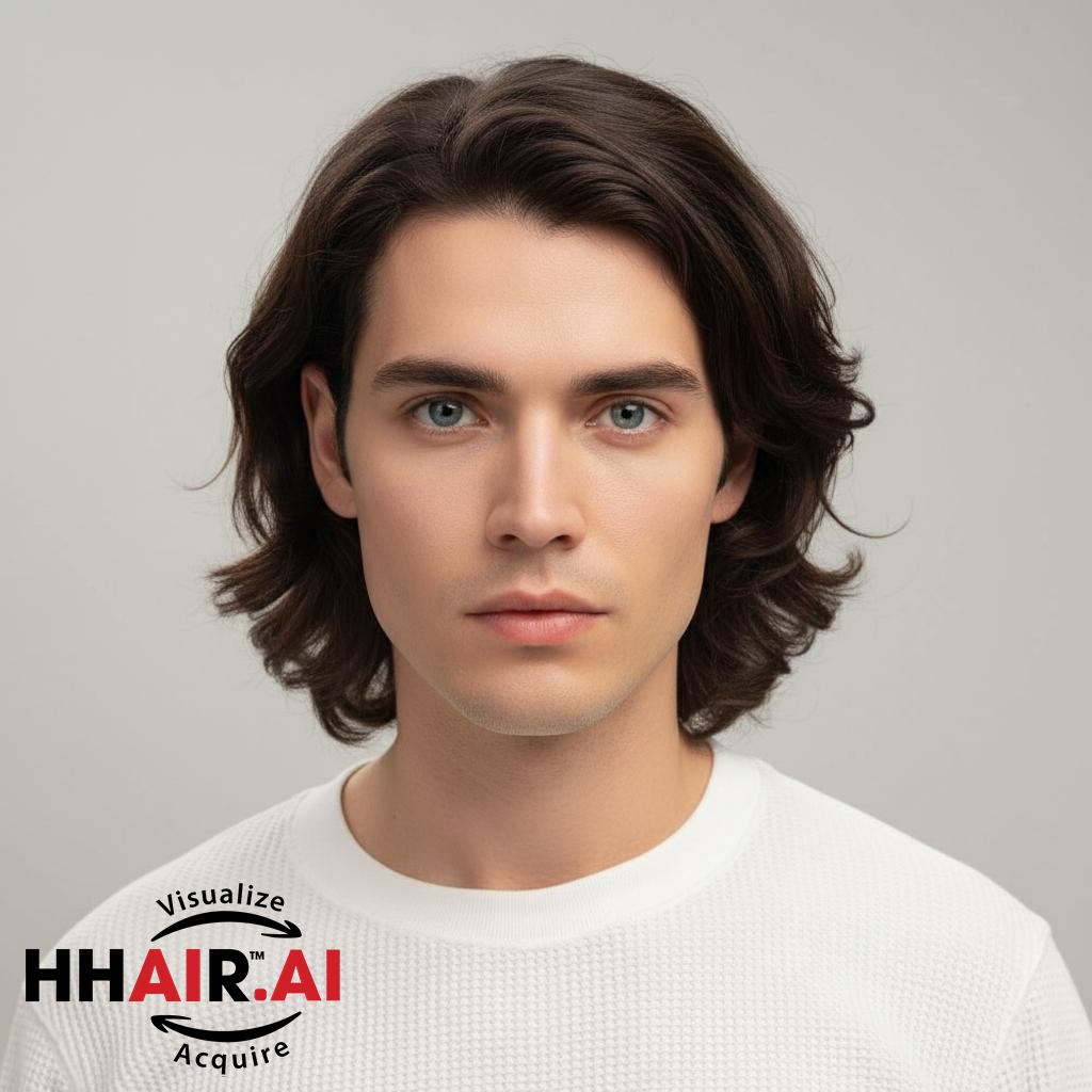 Men’s Top Hair System – Basic Two-Bangs Style, Dark Brown