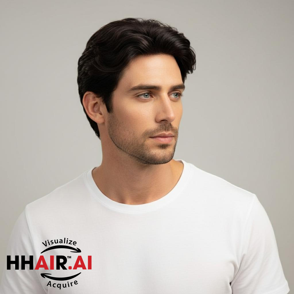 Men’s Top Hair System – 3D Ultra-Thin Skin, Layered Wispy Bangs, Dark Brown