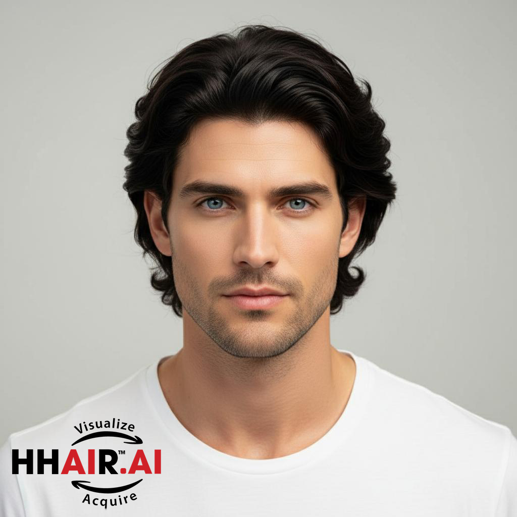 Men’s Top Hair System – 3D Ultra-Thin Skin, Layered Wispy Bangs, Dark Brown