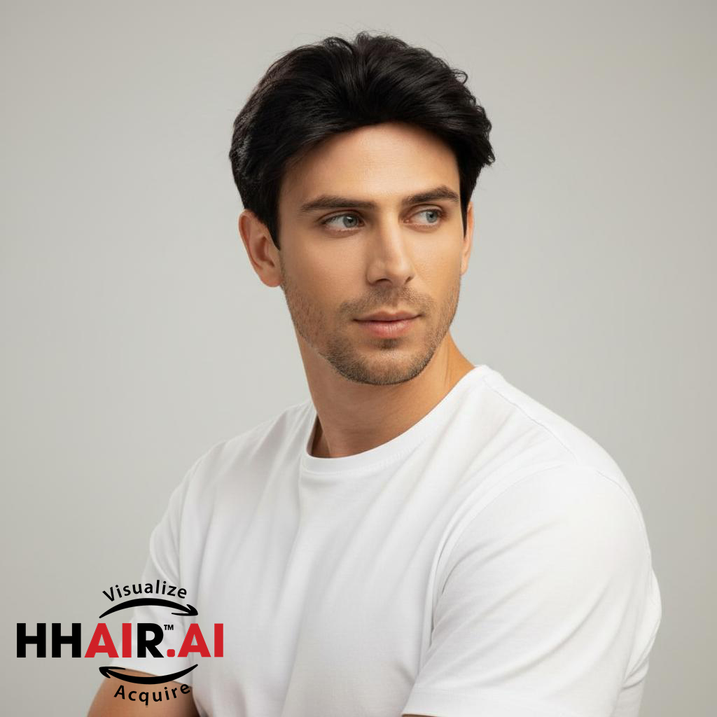 Men’s Top Hair System – 3D Ultra-Thin Skin, Side Part with Slicked-Back Bangs
