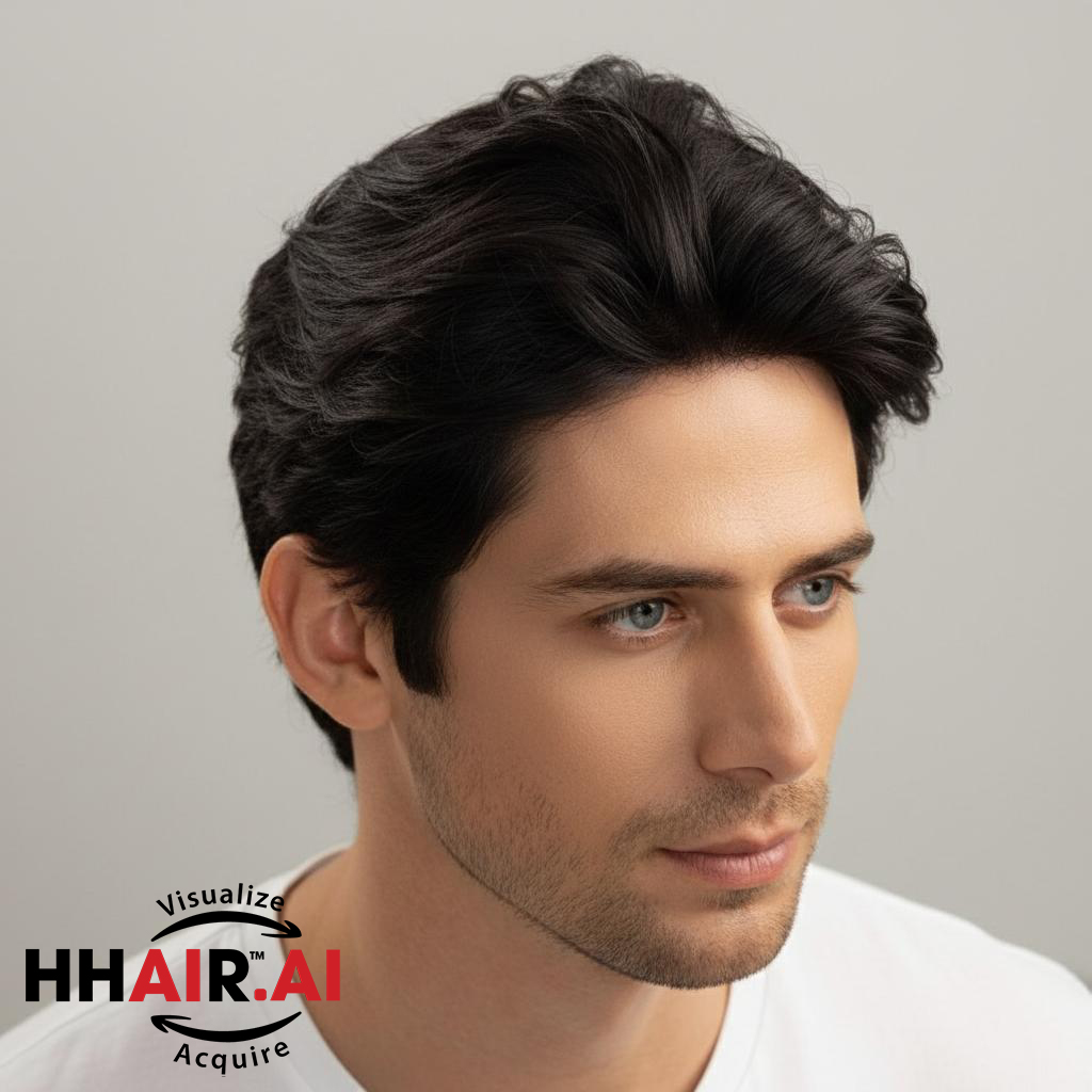Men’s Top Hair System – 3D Ultra-Thin Skin, Side Part with Slicked-Back Bangs