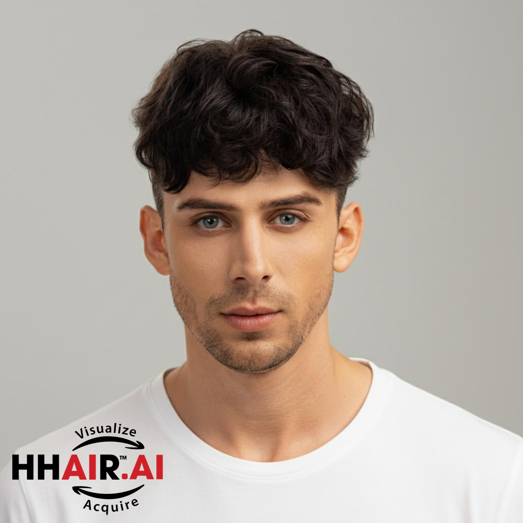 Men’s Top Hair System – Wavy Style, Dark Brown