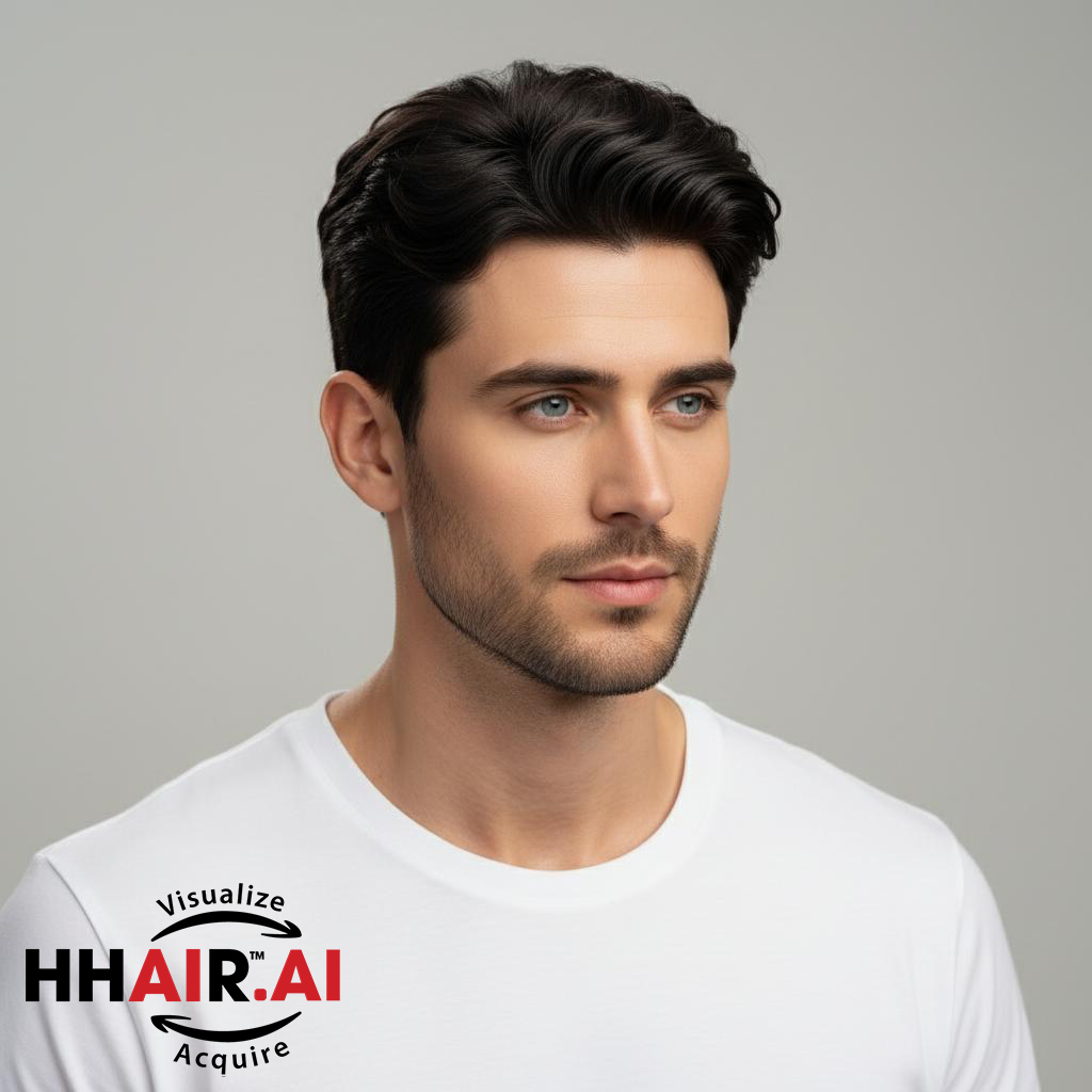 Men’s Top Hair System – Undercut Fringe Style, Dark Brown