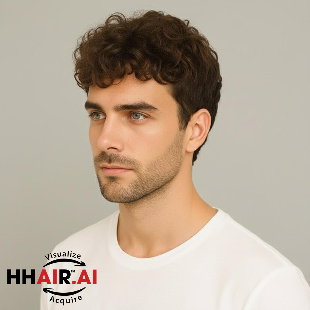 Men’s Full Wig – Layered Curly Style, Human Hair