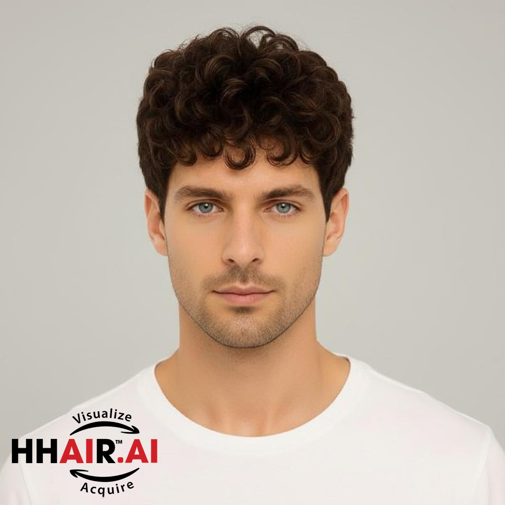 Men’s Full Wig – Layered Curly Style, Human Hair