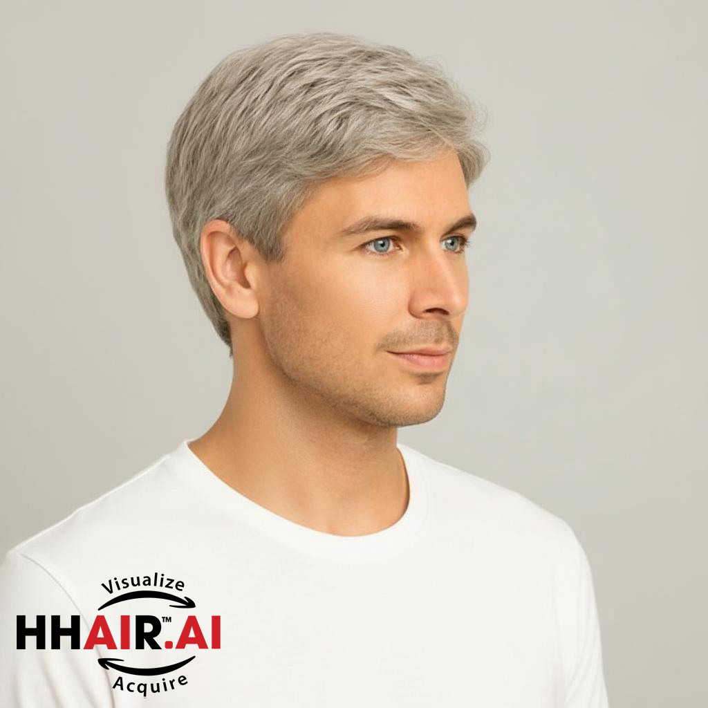 Men’s Full Wig – European Curly Side Part Style, Human Hair