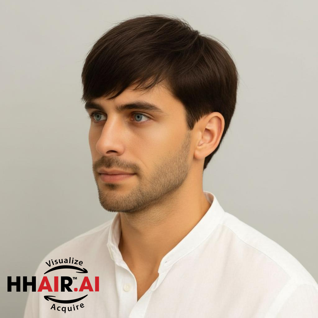 Men’s Hair System – Basic Style with Side-Swept Bangs, Human Hair