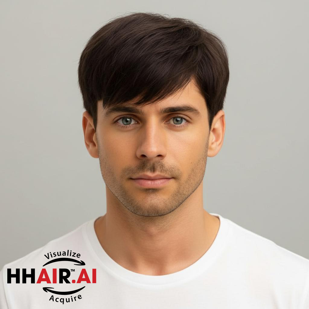 Men’s Hair System – Basic Style with Side-Swept Bangs, Human Hair