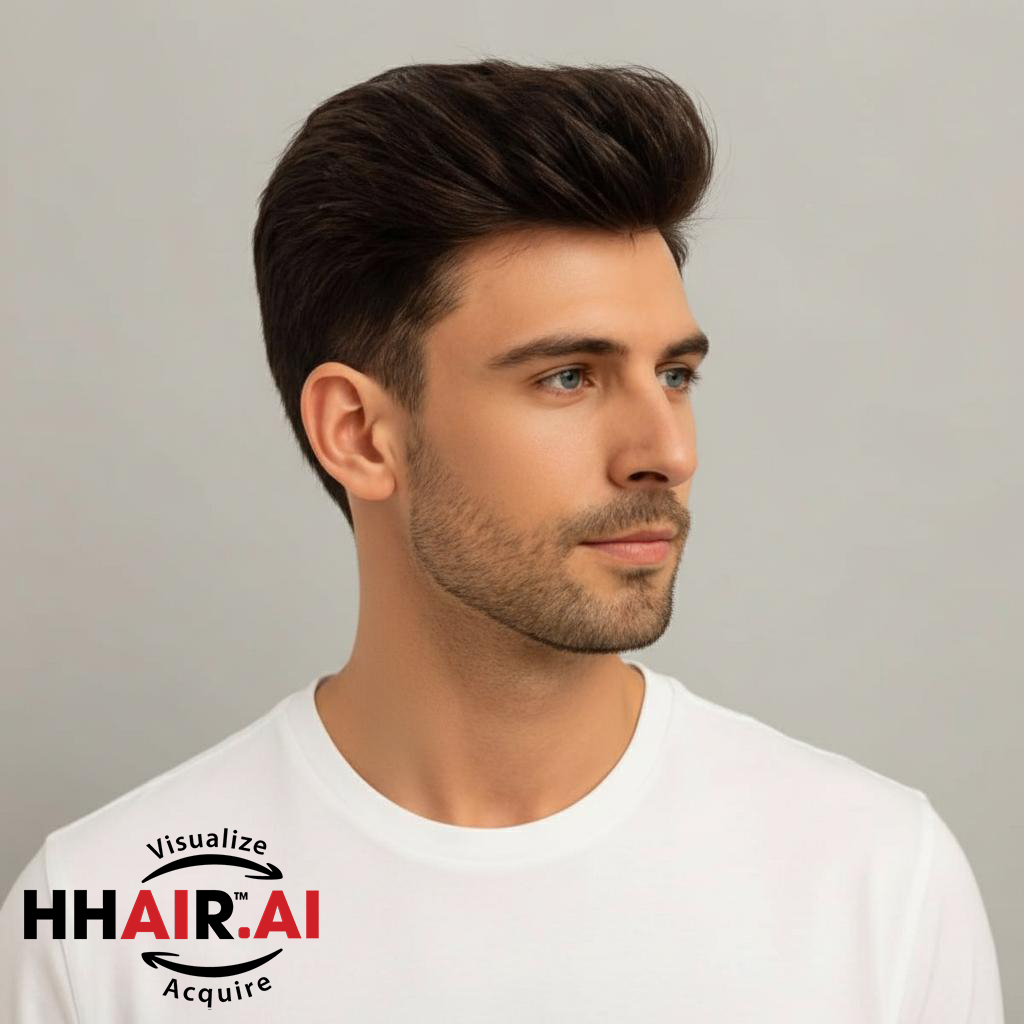 Men’s Hair System – Undercut Style with Slicked-Back Hair, Human Hair