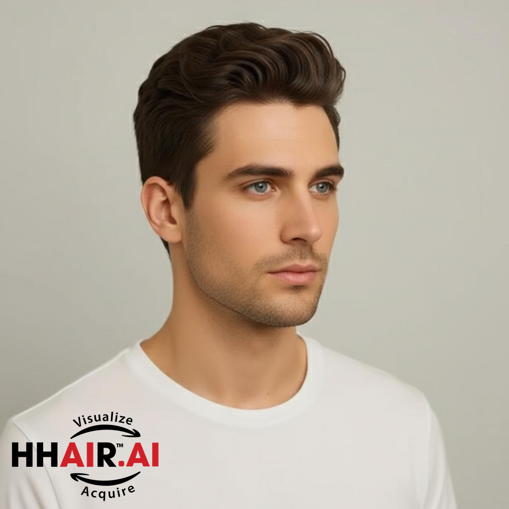 Men’s Hair System – Pompadour Style, Human Hair