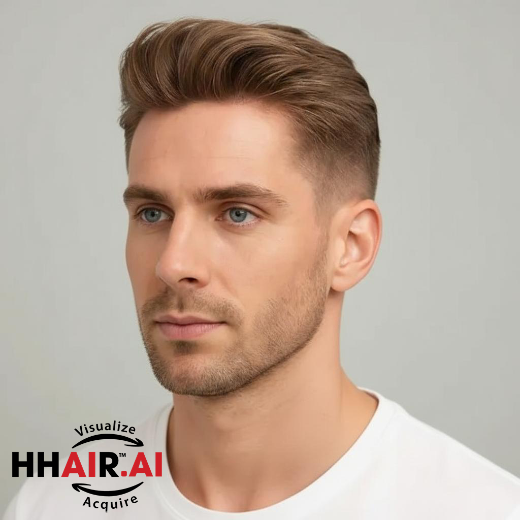 Men’s Hair System – European Slicked-Back Style, Human Hair