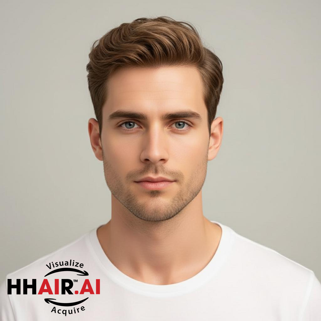 Men’s Hair System – European Slicked-Back Style, Human Hair