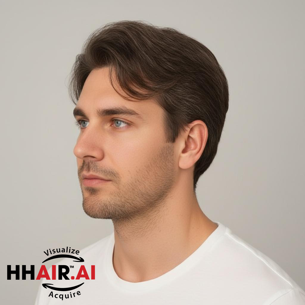 Men’s Hair System – Side-Swept Bangs Style, Human Hair