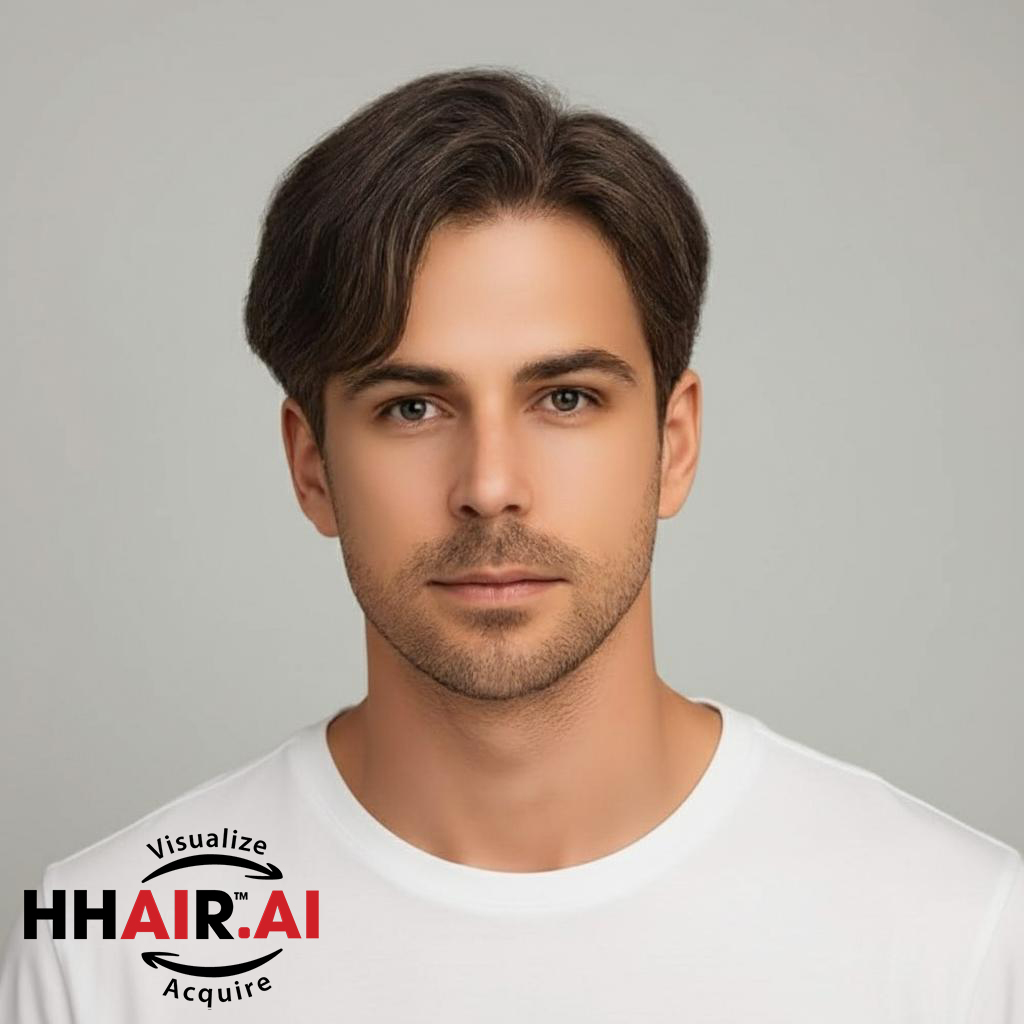 Men’s Hair System – Side-Swept Bangs Style, Human Hair